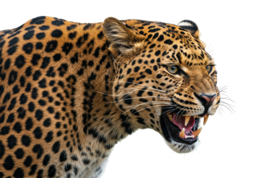 Isolated Roaring Leopard Displaying Ferocious Feline Power Agression