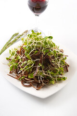 Smoked tofu with Chinese toon sprouts