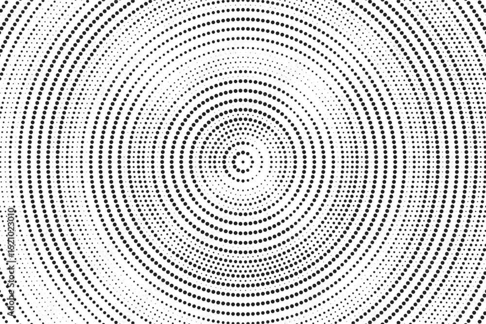 Aufkleber Radial halftone gradient background. Dotted concentric texture with fading effect. Black and white circle shade wallpaper. Grunge rough vector. Monochrome backdrop