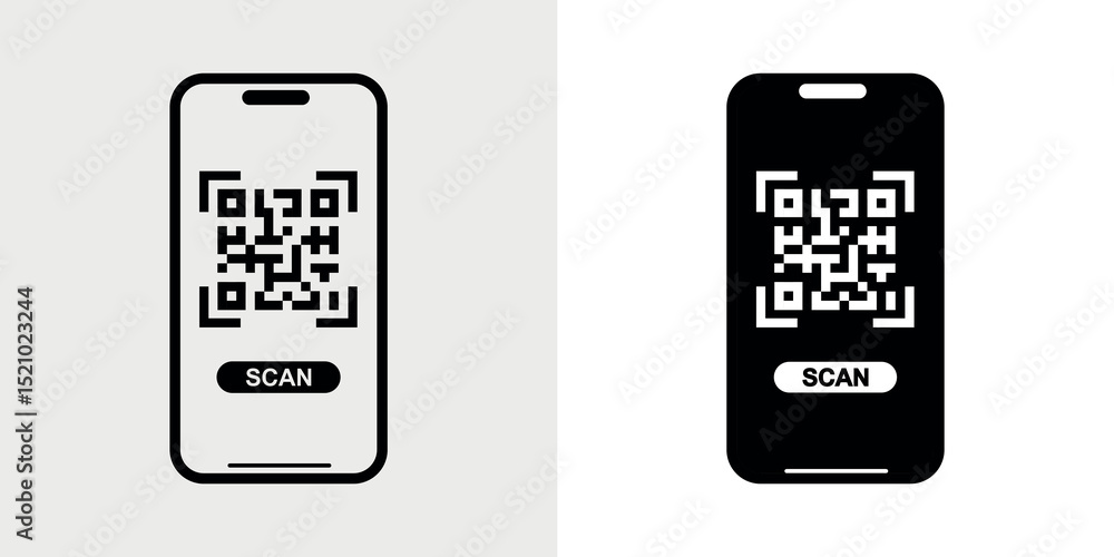 Poster qr code icon. vector illustration of mobile phone scanning a qr code. phone with scanner symbol isol