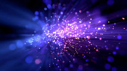 Obraz premium Dynamic blue-violet light burst with glowing particles, abstract tech background. Perfect for AI innovation, data visualization, digital transformation, and futuristic tech design
