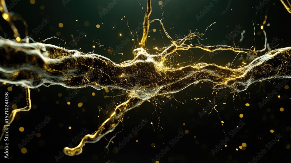 Aufkleber Electric data pulses moving through 3D circuits of an abstract neural network