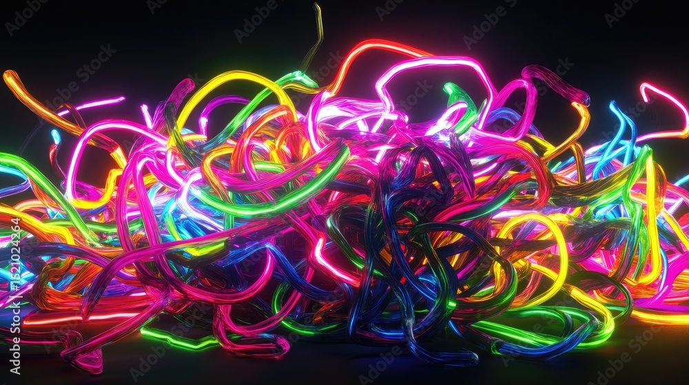 Poster dynamic neon ribbons in motion, abstract tech-inspired background with energy flow