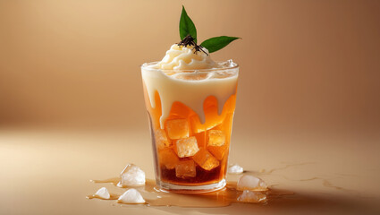 A Thai iced tea with orange hue and condensed milk