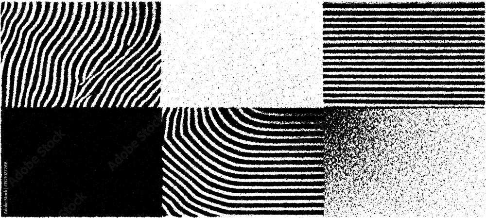 Poster engraved geometric grids and textures pattern set for design projects
