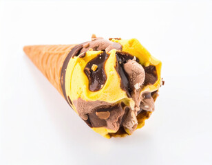 Delightful ice cream cone featuring rich chocolate and creamy vanilla swirls, perfect treat for warm days