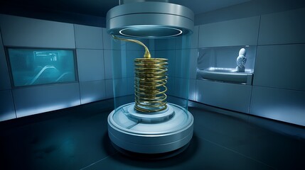 Futuristic machine with golden spiral inside