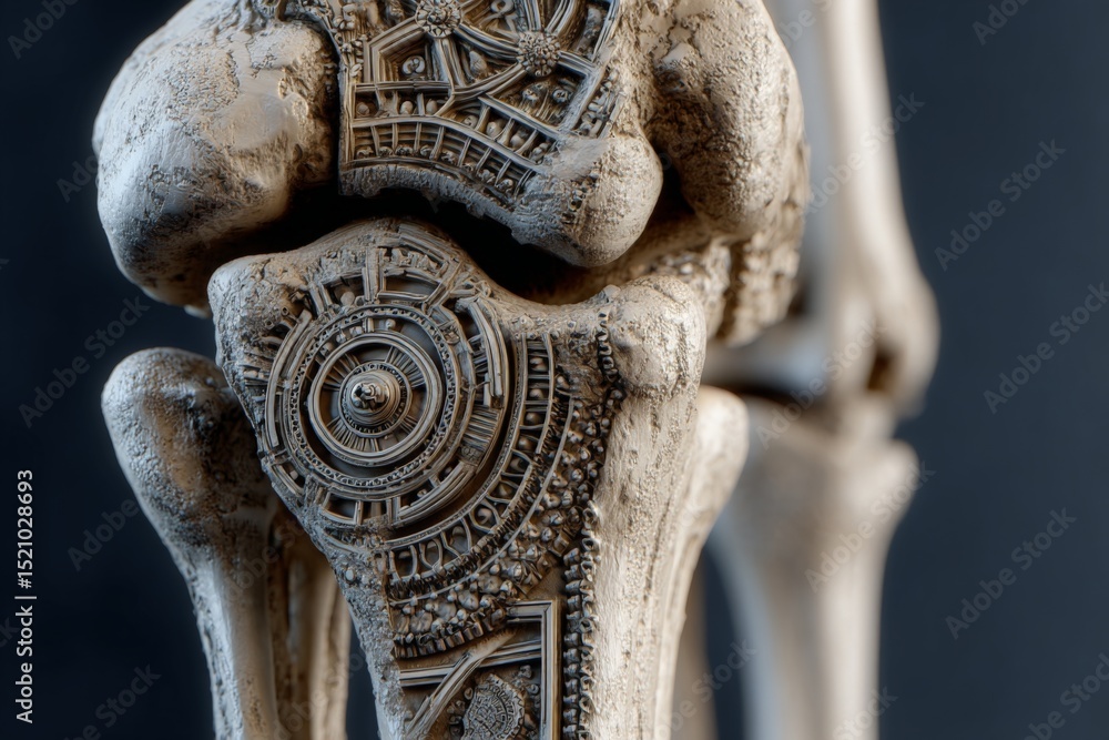 Poster detailed anatomical model of a knee joint showcasing intricate textures and bone structure in a stud
