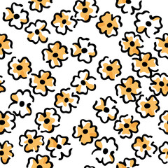 Seamless flower pattern. Geometric stylized flowers in groovy naive style. Floral botanic hand drawn design print.