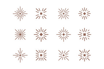 Fireworks illustration. Set of 4 geometric shape. Modern linear design print.  Modern abstract linear compositions and graphic design elements.