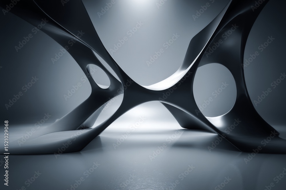 Poster Modern sculptural design displayed in a minimalistic studio setting with dramatic shadows and subtle lighting effects