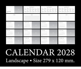 Calendar 2028 template planner vector diary in a minimalist style, Landscape