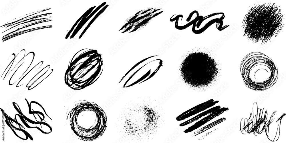 Poster collection of intricate ink scribbles and engraved abstract patterns for artistic design