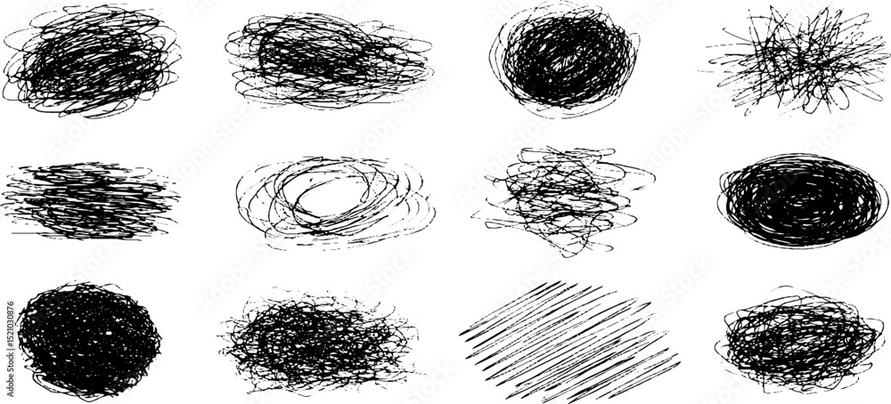 Poster abstract ink scribbles and chaotic sketches collection for creative design