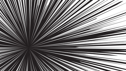 Obraz premium Comic book White radial rays, manga or anime speed lines, zoom and motion effects. Cartoon action background. Pop art style elements. Vector illustration