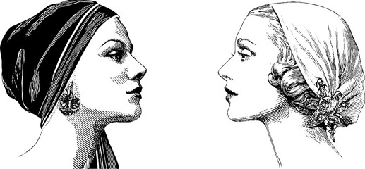 Vintage glamour: jazz age divas engraving set for art and design projects