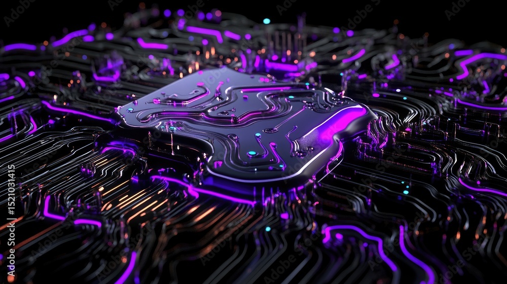 Poster Abstract cyber stream of glowing lines, futuristic LED-inspired visual texture