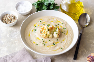 Cauliflower soup. Healthy food. Vegetarian food. Diet.