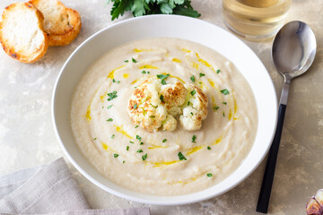 Cauliflower soup. Healthy food. Vegetarian food. Diet.