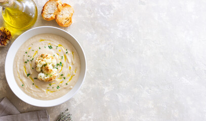 Cauliflower soup. Healthy food. Vegetarian food. Diet.