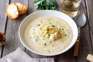 Cauliflower soup. Healthy food. Vegetarian food. Diet.