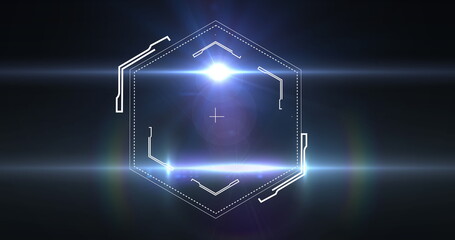 Image of hexagon and lights over black background