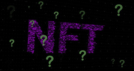 Image of question marks over nft on black background