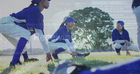 Image of data processing over diverse female baseball players