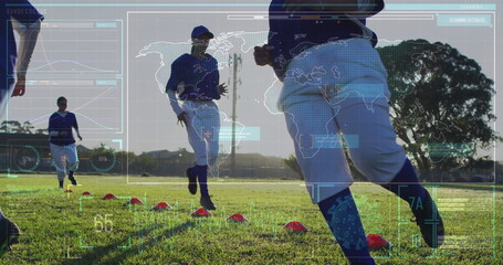 Image of data processing over diverse female baseball players
