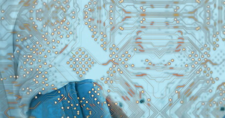 Image of data processing over hand with pressure equipment