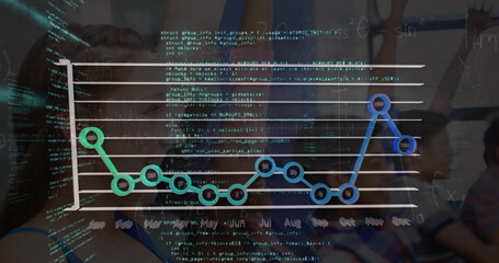 Image of data processing over diverse schoolchildren
