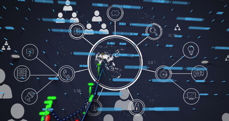 Image of media icons over data processing