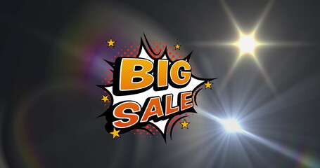 Image of big sale text on black background