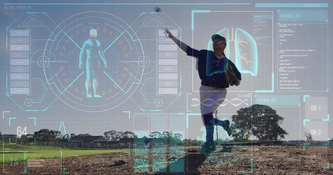 Image of data processing over caucasian female baseball player