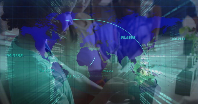 Image of data processing over diverse schoolchildren