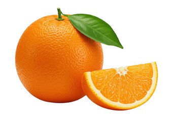 Fresh orange fruit and slice isolated on transparent background