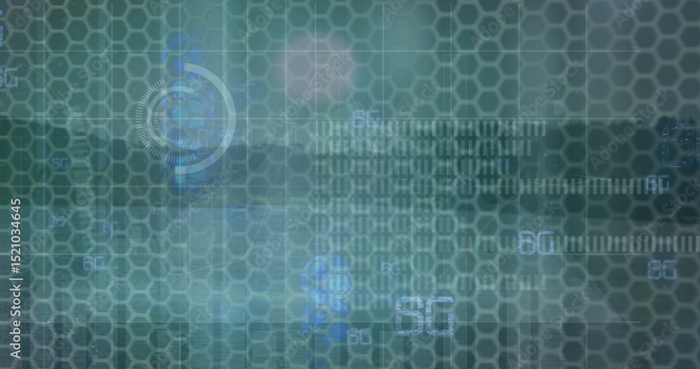 Poster image of data processing and shapes on black background