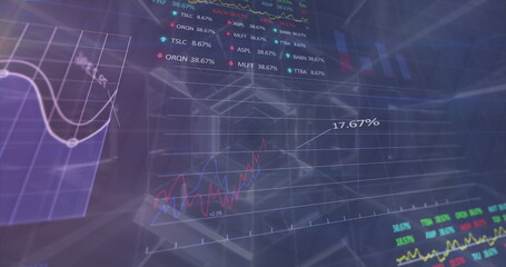 Image of data processing and tunnel on black background