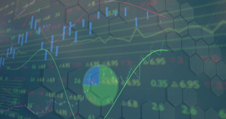 Image of data processing and shapes on white background