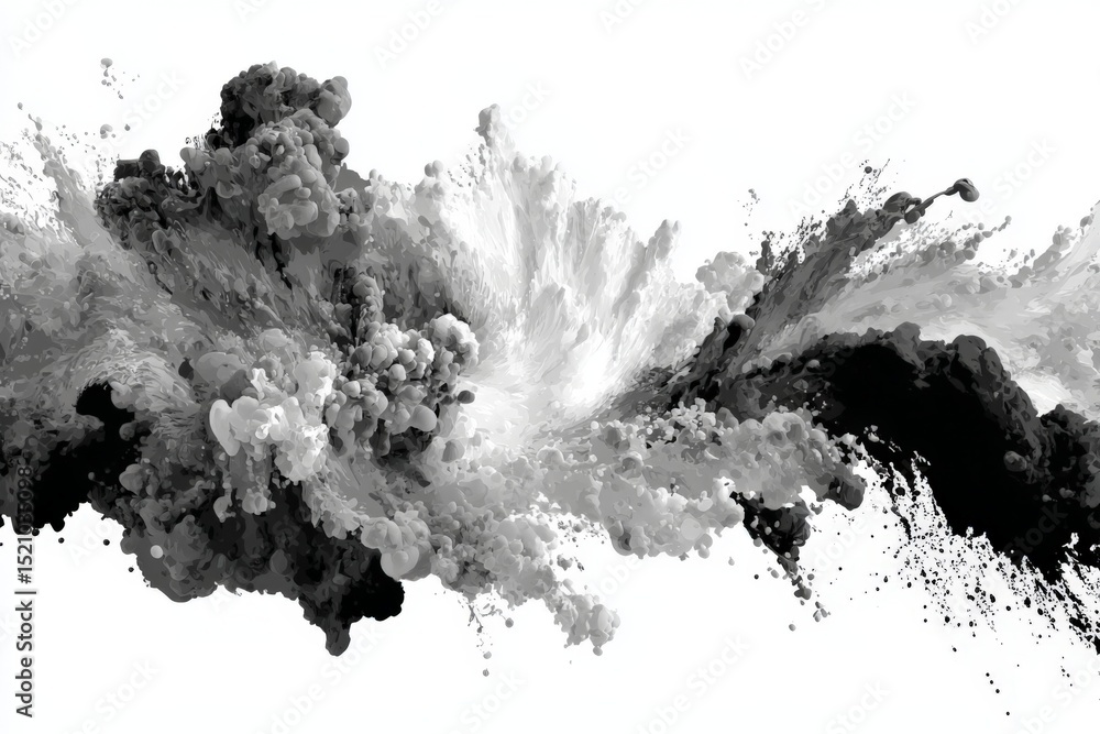 Poster Dynamic black and white abstract splash capturing energy and motion in a bold composition