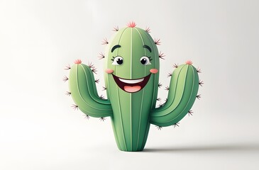 Cute Smiling Cartoon Cactus Character &ndash; Happy Desert Plant Illustration on White Background