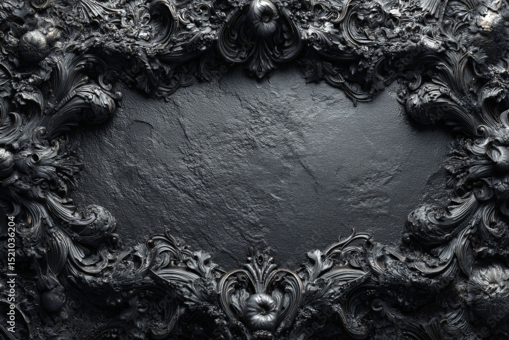 Aufkleber Intricate black ornate frame with empty space for artistic expression displayed on a dark surface