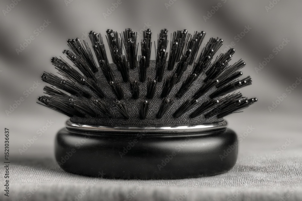 Poster unique design of a black brush with bristles arranged like spikes on a sleek base for modern styling