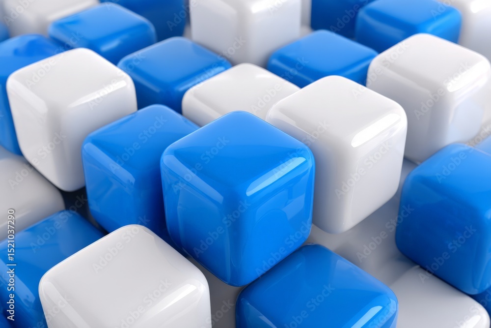 Poster Colorful arrangement of blue and white cubes creating an abstract design in a modern setting
