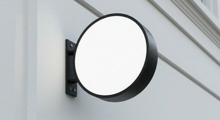 Fototapeta premium Modern Circular Blank Sign on White Building Exterior