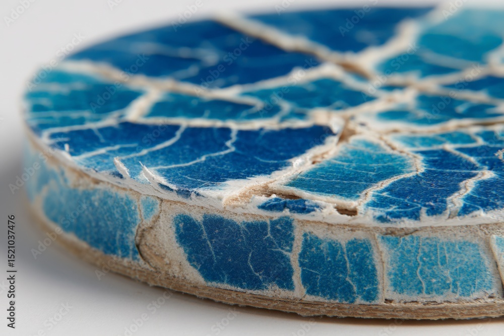 Poster decorative blue mosaic coaster showcasing intricate patterns and textures in a creative design setti