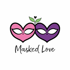 Mardi Gras masks facing each other with heart