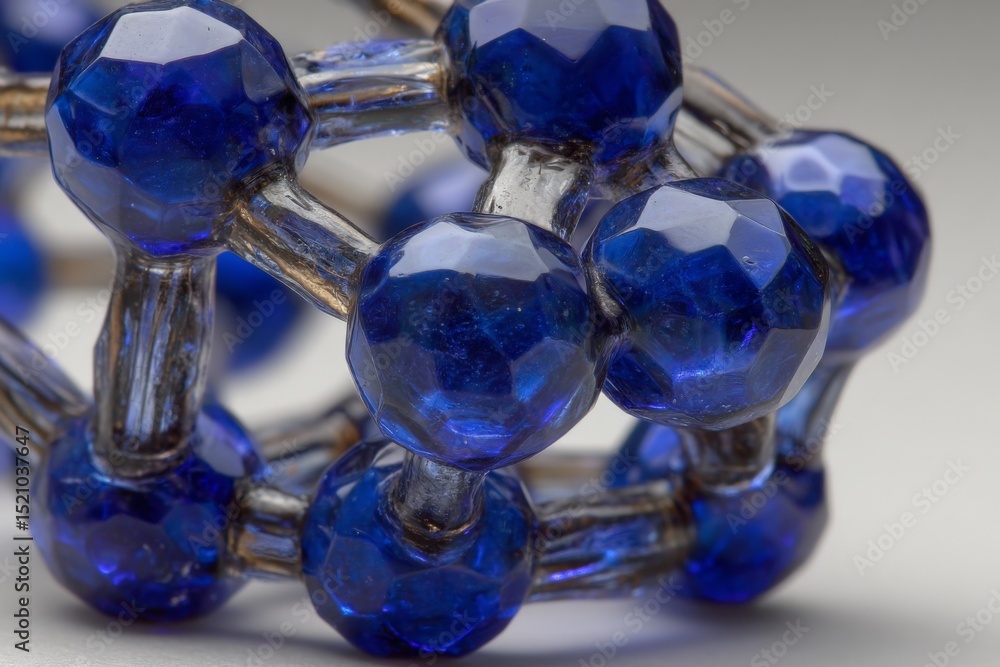 Poster close-up view of intricate blue glass beads arranged in a geometric pattern highlighting craftsmansh