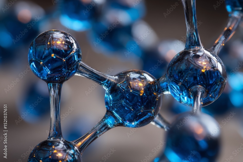 Aufkleber Detailed close-up of blue molecular structures showcasing intricate design and patterns in a lab environment