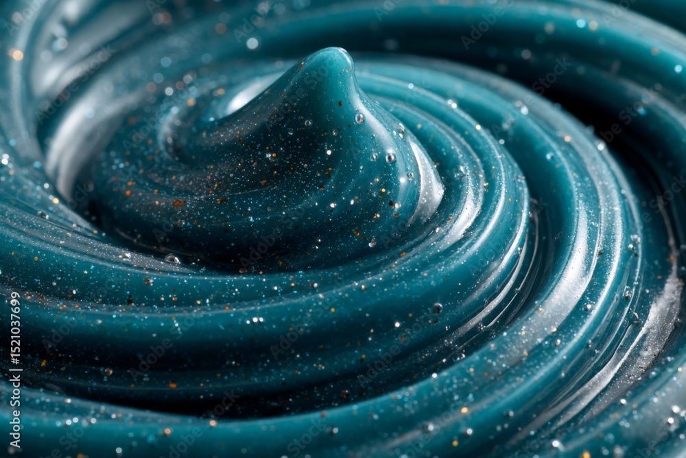 Poster Textured teal paste swirling in circular patterns, showcasing shine and sparkle with glittery details